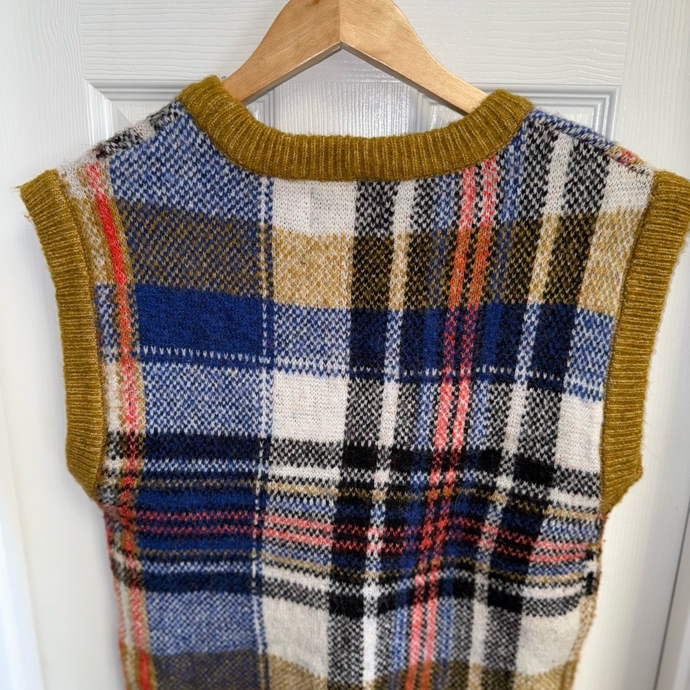 Maeve Plaid Boxy Sleeveless Sweater Vest Womens S Preppy School Girl Academia - Picture 2 of 7